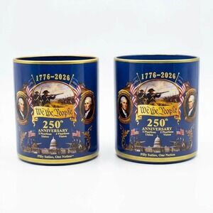 We The People 1776-2026 250th Anniversary Lowball Glasses Blue Gold Set